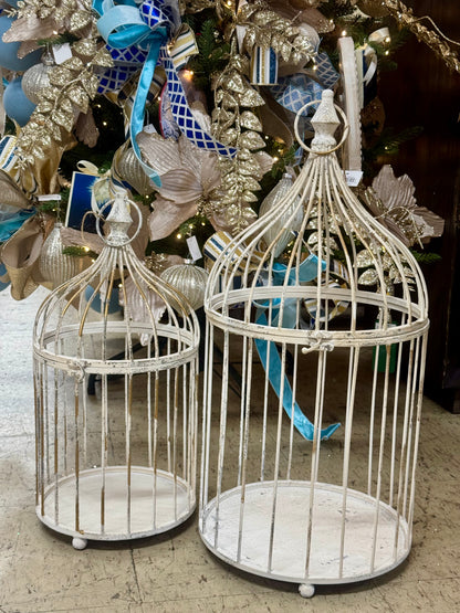 White Rustic Iron Bird Cage Two Sizes