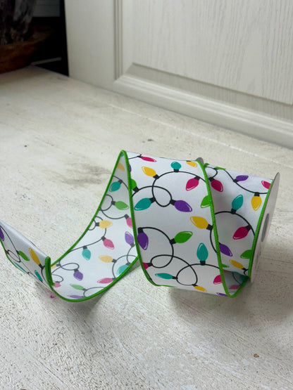 2.5 Inch By 10 Yard Pastel Christmas Lights Ribbon