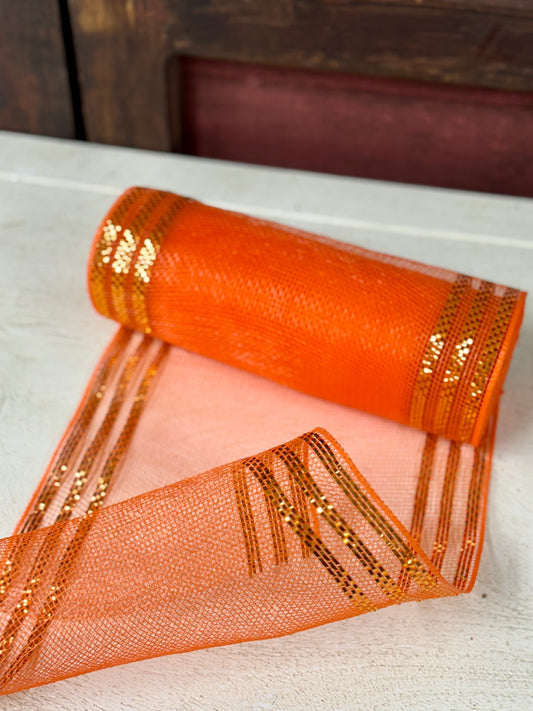 10 Inch By 10 Yard Orange With Orange Foil Mesh