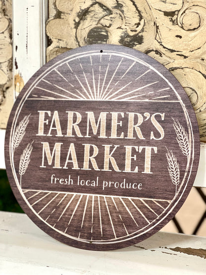 Brown Farmer's Market Round Metal Sign