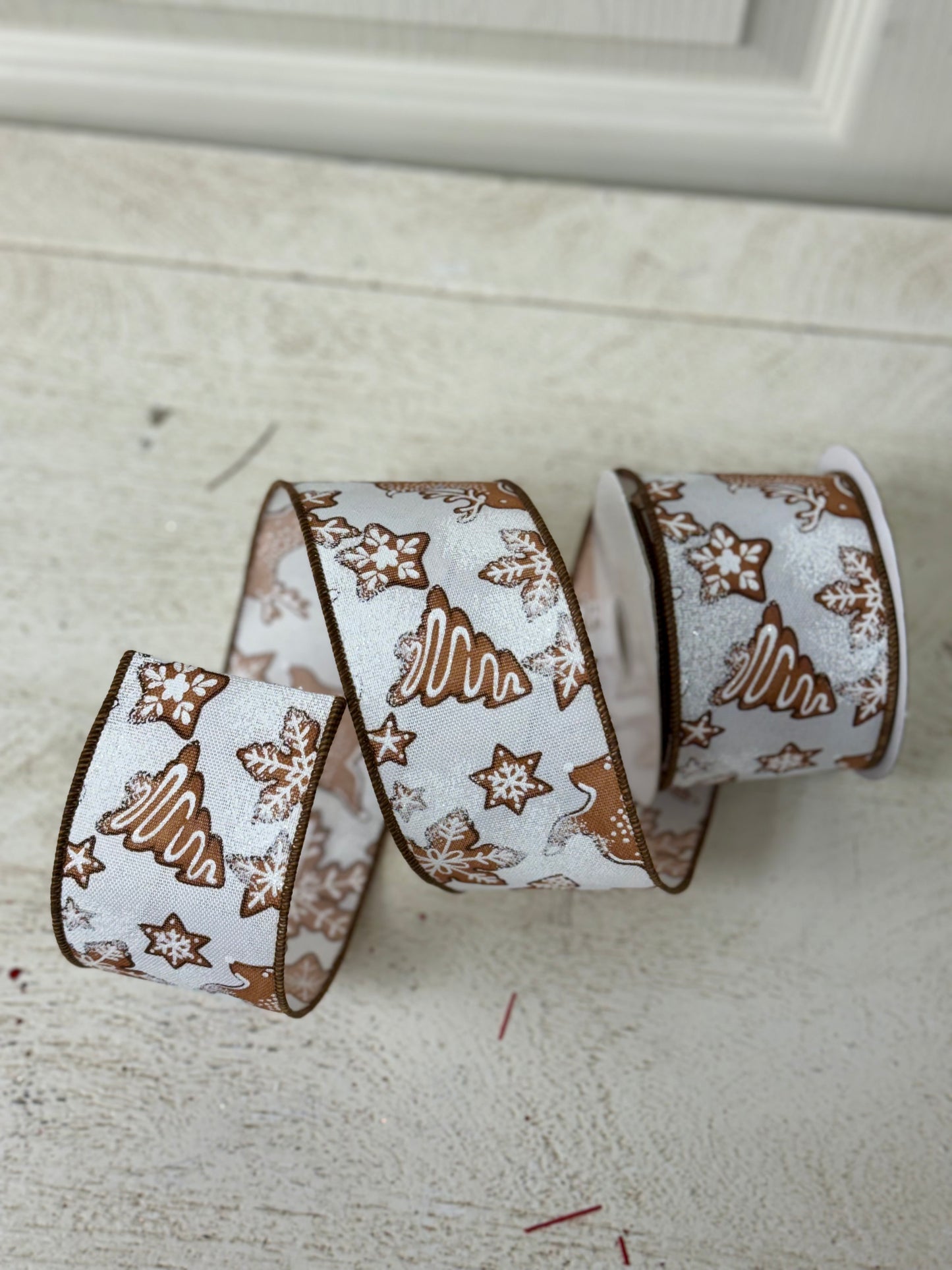 2.5 Inch By 10 Yard Gingerbread Deer Trees And Cookies Ribbon