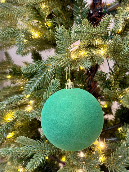 4 Inch Emerald Green Smooth Flocked Ornament Ball