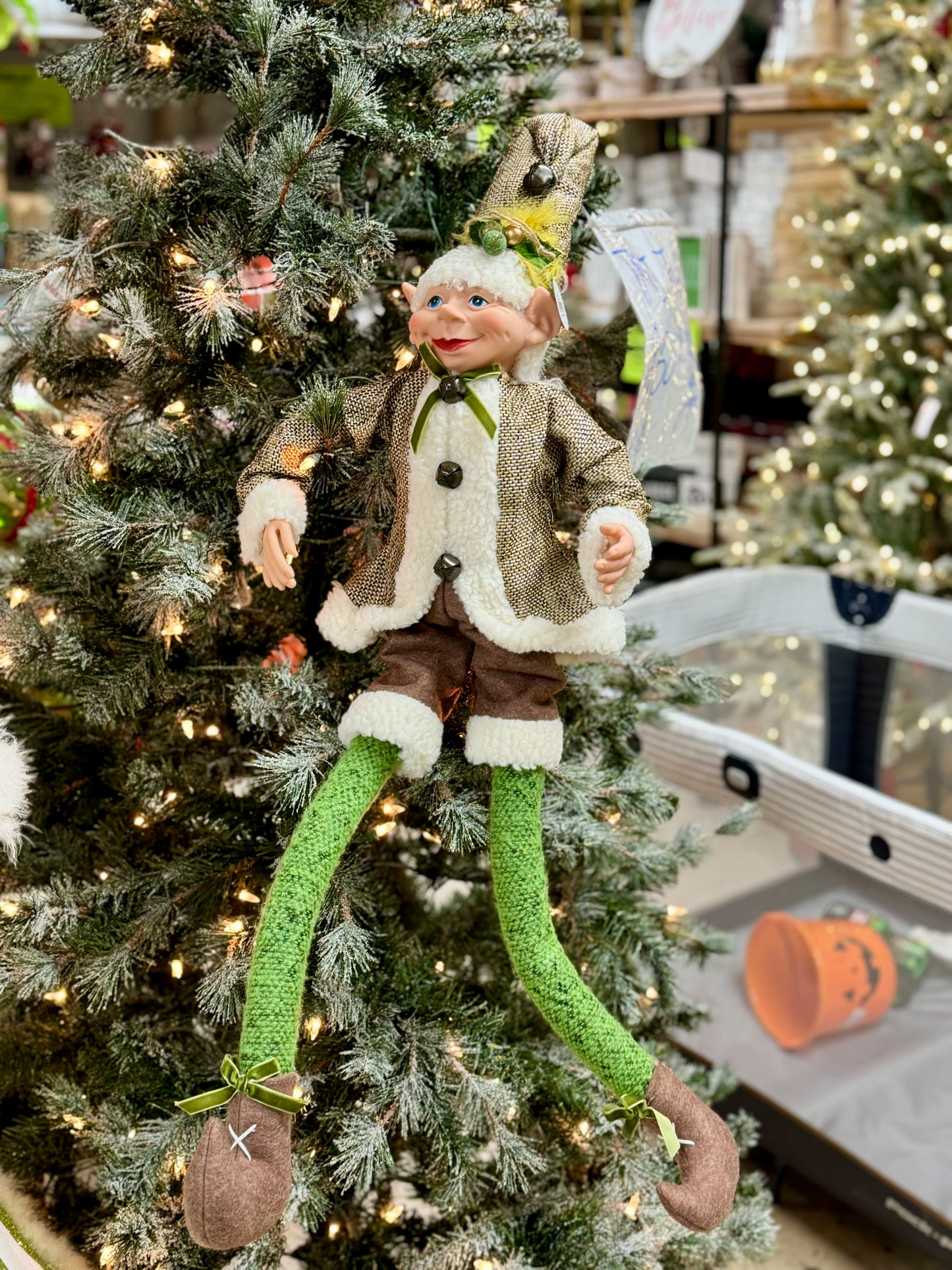 36.5 Inch Brown And Cream Poseable Whimsical Elf