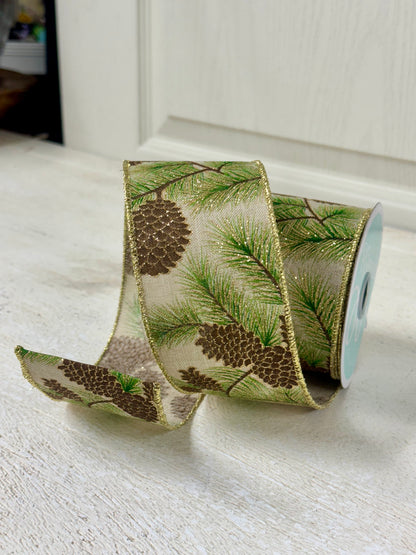 2.5 Inch By 10 Yard Pinecone Branches Ribbon