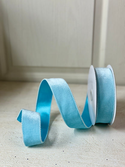 1.5 Inch By 10 Yard Ice Blue Velvet Ribbon With Satin Backing Ribbon