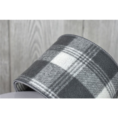 4 Inch By 10 Yard Scandinavian Gray And White Flannel Plaid Ribbon