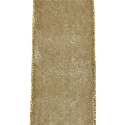 2.5 Inch By 10 Yard Soft Taupe Velvet With Gold Backing