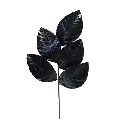 Wired Metallic Black Magnolia Leaf Spray