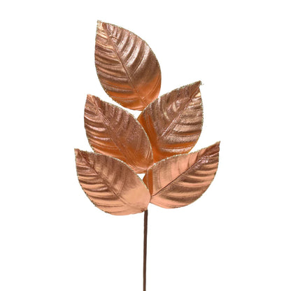 18.25 Inch Copper Wired Metallic Magnolia Leaf Spray