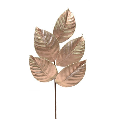 Wired Metallic Rose Gold Magnolia Leaf Spray