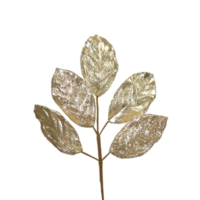 Mixed Sequin And Pearl Champagne Metallic Leaf Spray