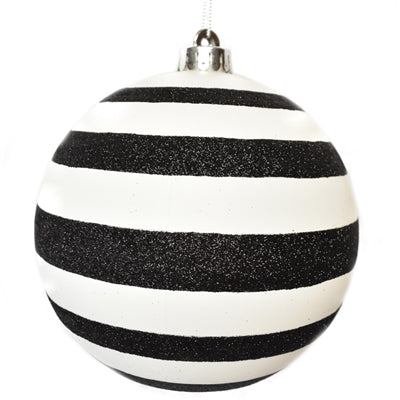 8 Inch Black And White Glitter Stripe Ornament Ball