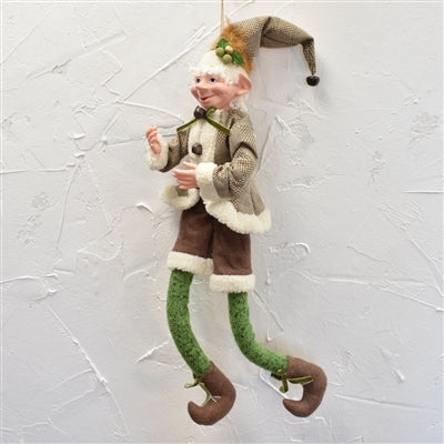 36.5 Inch Brown And Cream Poseable Whimsical Elf