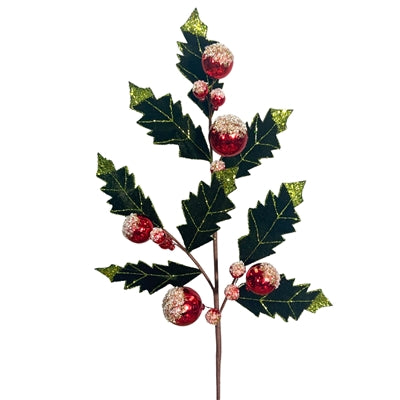 28 Inch Red And Green Heavenly Holiday Holly Ball Spray