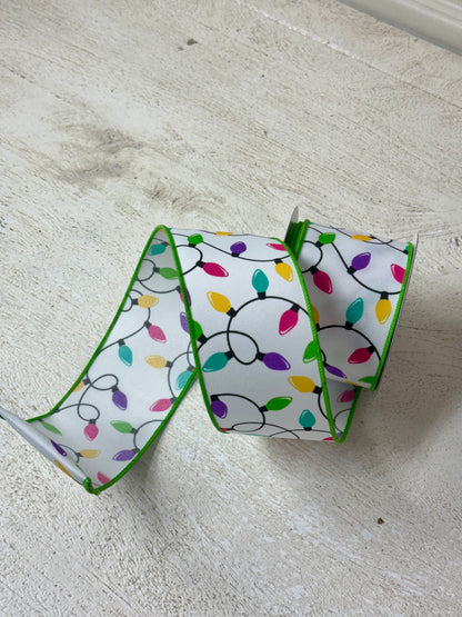 2.5 Inch By 10 Yard Pastel Christmas Lights Ribbon