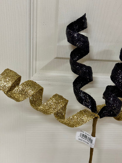 11 Inch Gold And Black Glitter Curly Pick