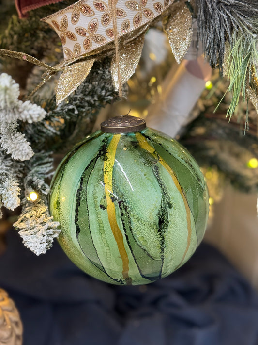 6 Inch Green Watercolor Glass Ornament Ball