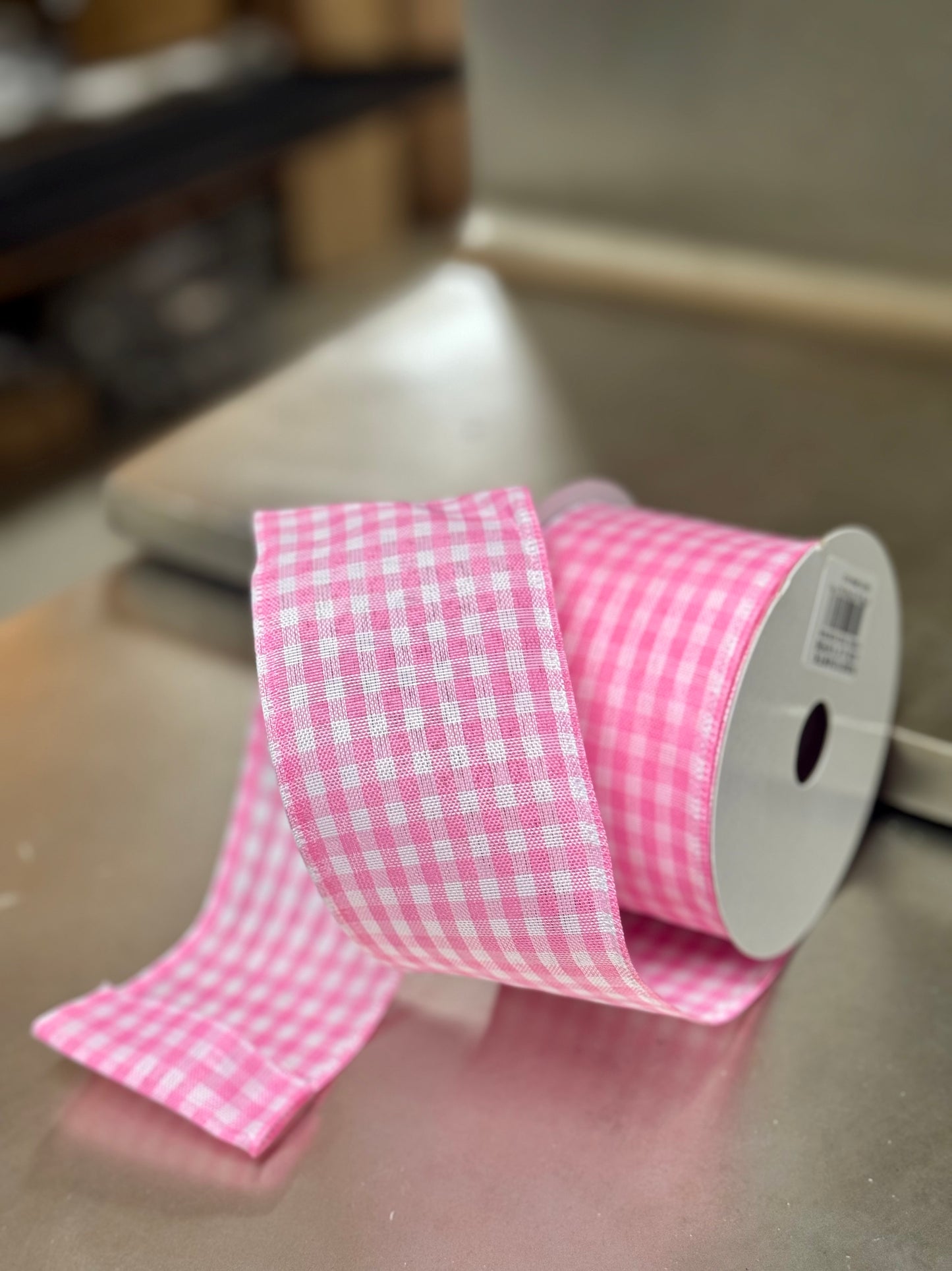 2.5 Inch By 10 Yard Light Pink And White Gingham Ribbon