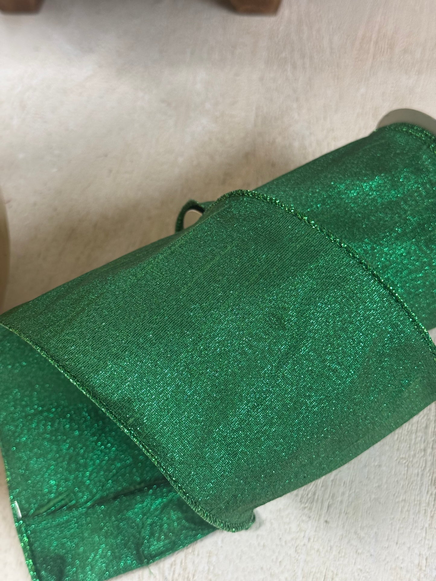 4 Inch By 10 Yards Emerald Green Metallic Ribbon