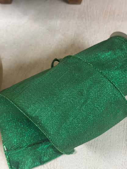 4 Inch By 10 Yards Emerald Green Metallic Ribbon