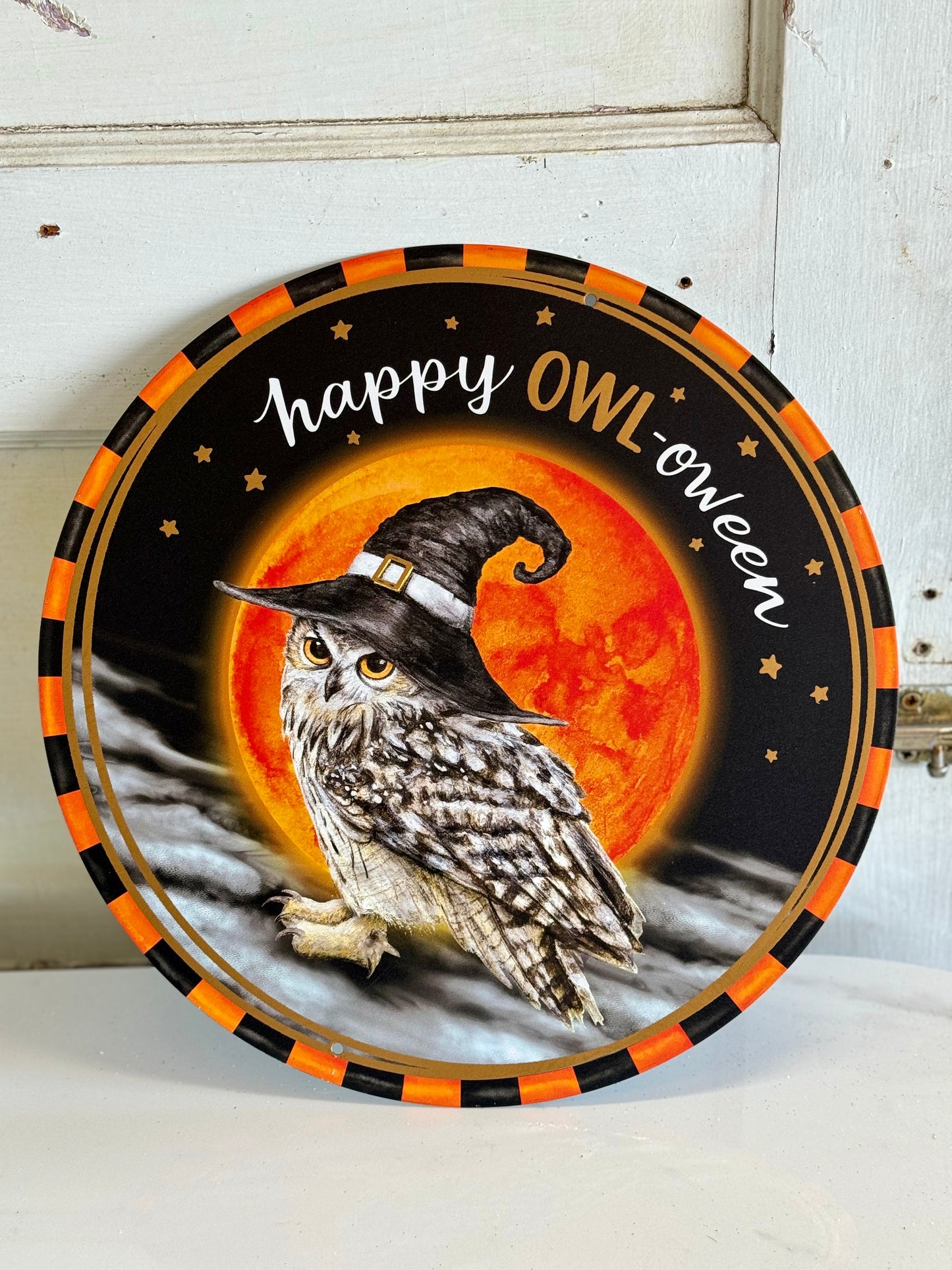 12 Inch Happy Owl-Oween Metal Sign