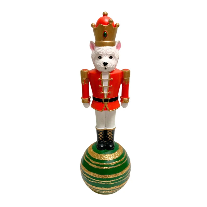 7.5 Inch White Terrier Nutcracker Resin Décor