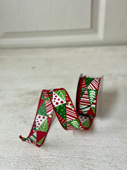 1.5 Inch By 10 Yard Red And Green Triangle Tree Ribbon