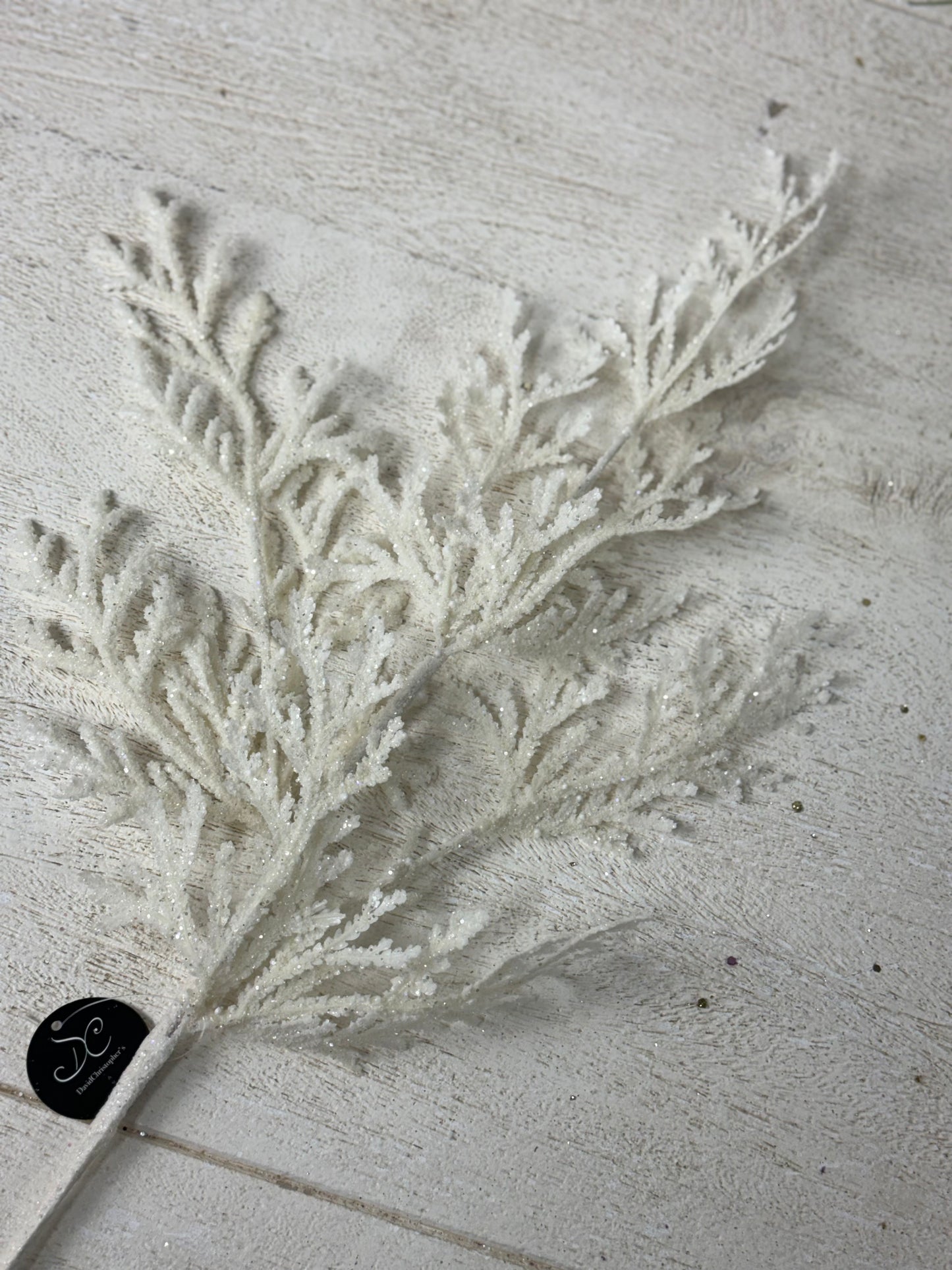 28.5 Inch White Glitter Lycopodium Spray