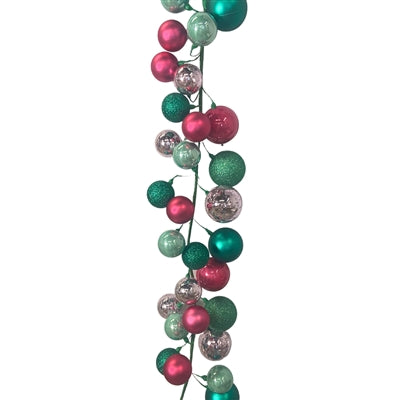 70.8 Inch Mix Finish Teal Green And Pinks Ball Garland