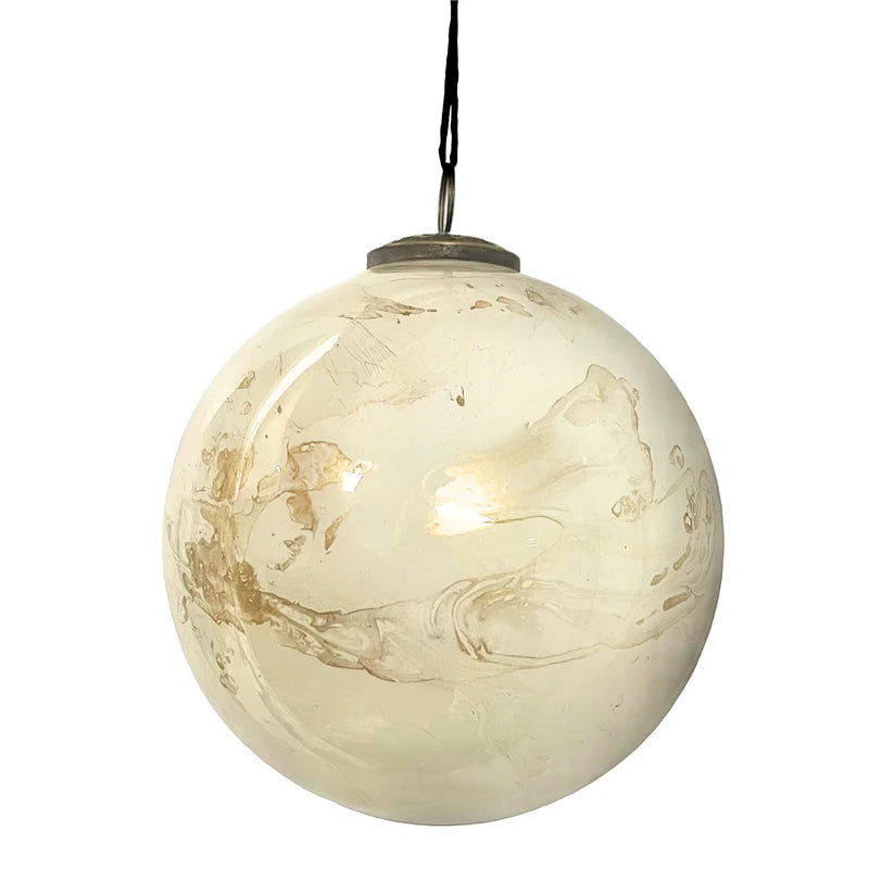 8 Inch Gold And White Glass Marble Ornament Ball