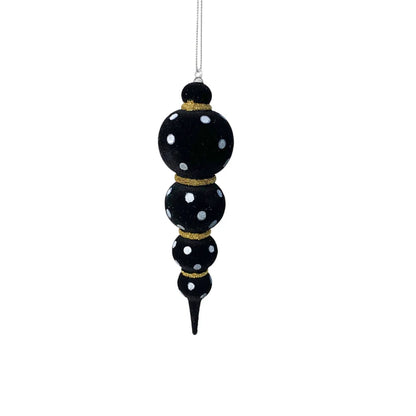 8 Inch Beautifully Black Felt Finial Ornament With White Polka Dots