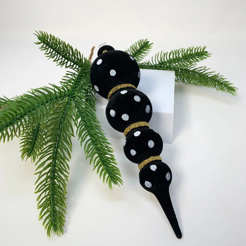 8 Inch Beautifully Black Felt Finial Ornament With White Polka Dots