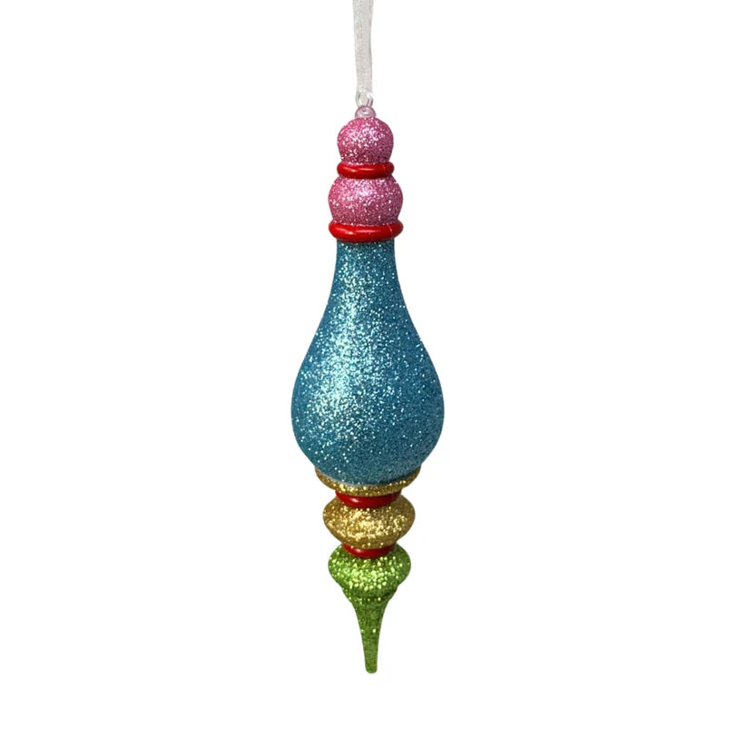 7.5 Inch Gorgeous Glitter Multi Color Slender Finial Ornament