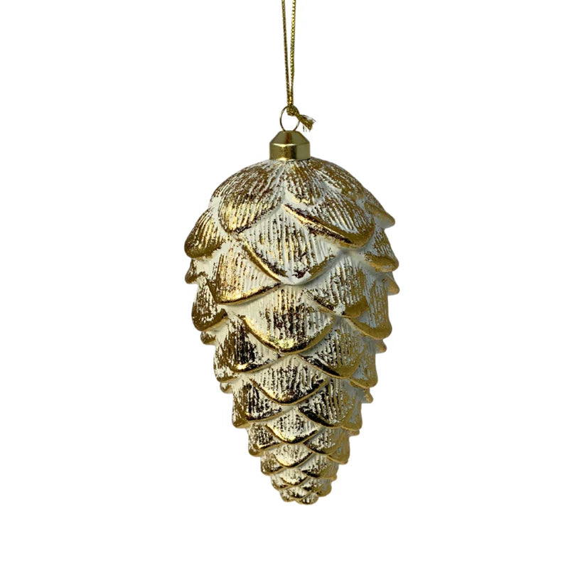 8 Inch Cream And Gold Metallic Pinecone Ornament