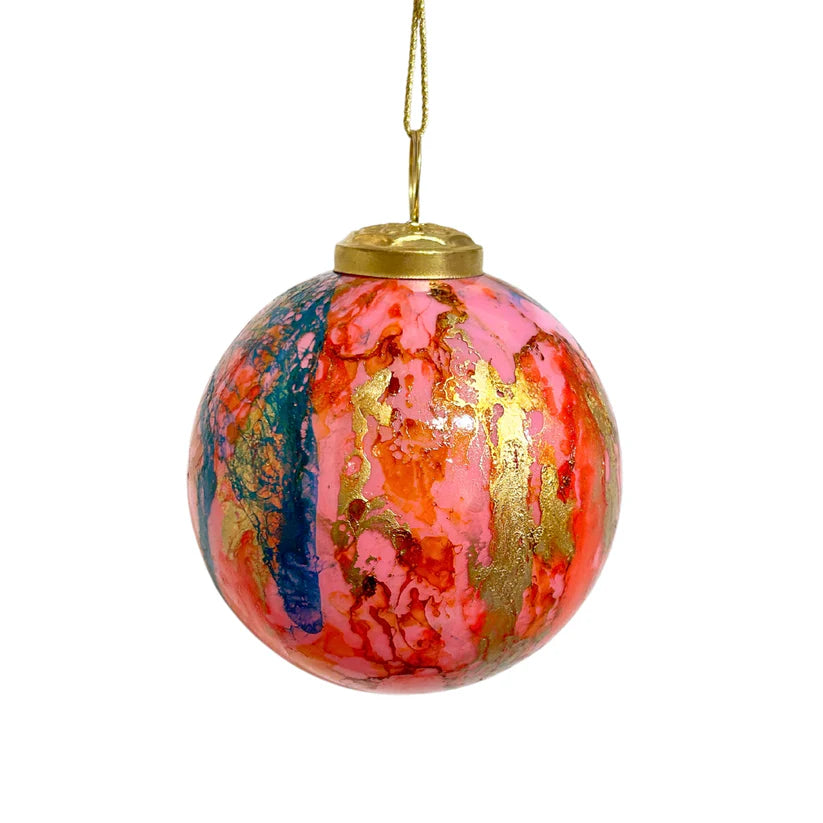 4 Inch Multicolor Watercolor Glass Ornament Ball