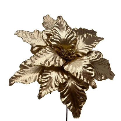 14 Inch Taupe Metallic Velvet Poinsettia Stem