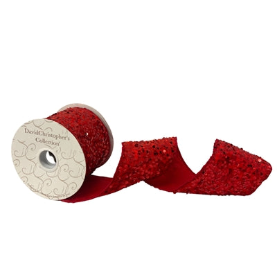 4 Inch By 10 Yard Red Velvet With Red Sequin Ribbon