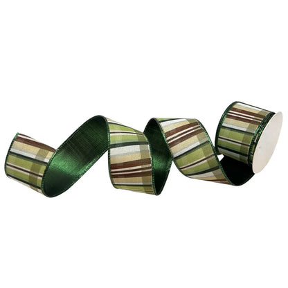 David Christopher's 2.5 Inch By 10 Yard Shades Of Green With Brown Plaid Ribbon