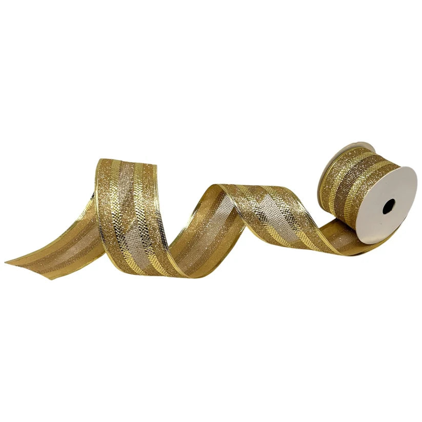 David Christopher's 2.5 Inch By 10 Yard Gold Glitter Edge With Mesh Center Ribbon