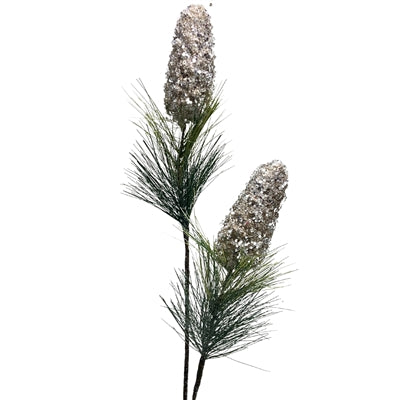 32 Inches Long Small Iced Champagne Aspen Pinecone Spray