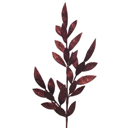 29 Inch Burgundy Glitter Bay Leaf Spray