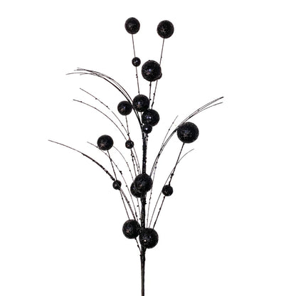 27 Inch Black Mixed Sized Glittered Ball Spray