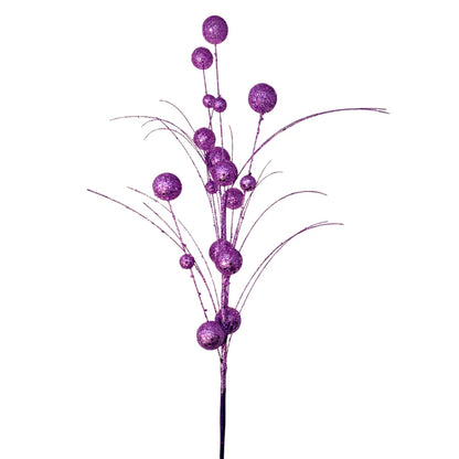 27 Inch Purple Mixed Size Glittered Ball Spray