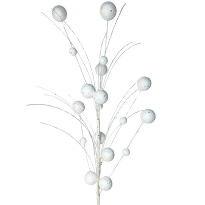 27 Inch White Mixed Size Glittered Ball Spray