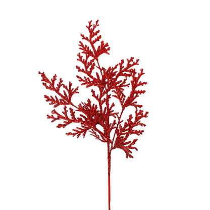 28.5 Inch Red Glitter Lycopodium Spray