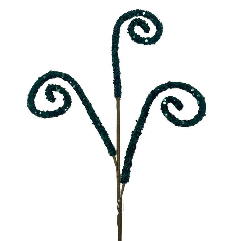 29 Inch Dark Green Velvet Sequin Curl Spray