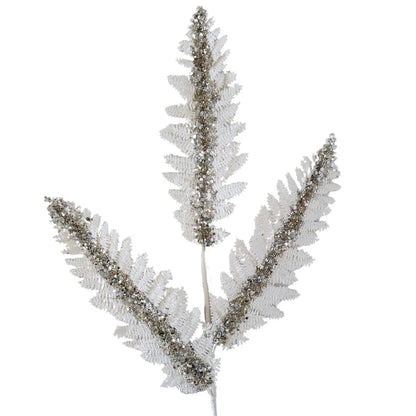 34 Inch White And Platinum Jumbo Glitter Sequin Fern Spray