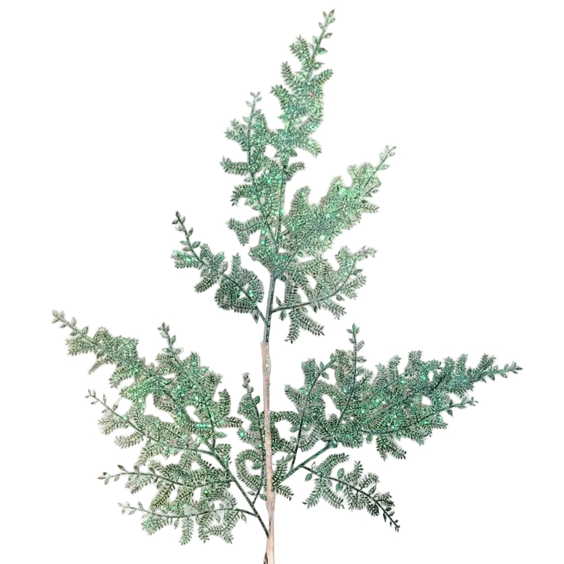 29 Inch Aqua Iridescent Glittered Fern Spray