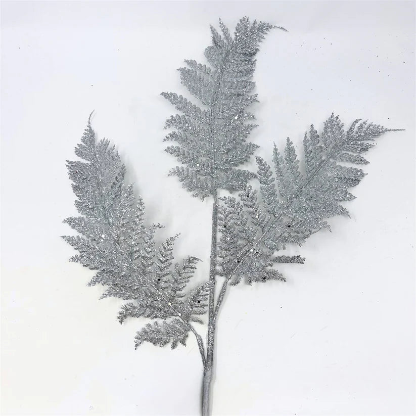 32 Inch Silver Shimmery Glitter Fern Spray