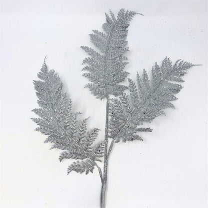 32 Inch Silver Shimmery Glitter Fern Spray